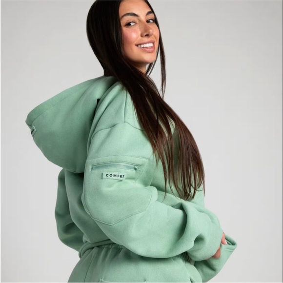 Comfrt Tops - Travel Hoodie with Built-in Eye Mask. Passport pocket. Great for air travel.